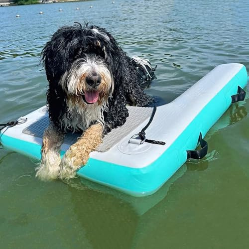Rampa Gonfiabile per Cani Tappetini Galleggianti per Lago con Rampa per Cani, Scaletta Gonfiabile per Cani Piscina Fuori Terra, Piattaforma Galleggiante per Pontile Rampe per Barche per Cani(Light Gre