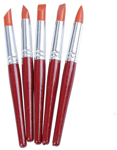 5-Piece Red Large Rubber Tip Paints Silicone Brushes for Art, Pottery Clay Shaping Carving Tool Set, Wood Handle Silicone Clay Sculpting Tools for Oil Painting Blending