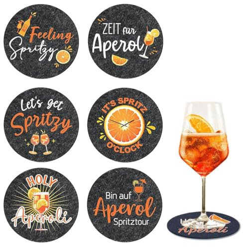 RAXLUPO 6 Pièces dessous de verre Aperol Dessous de verre amusants avec dictons Aperol Spritz Accessoire Cadeau pour les amateurs d'Aperol, 10 x 10 cm
