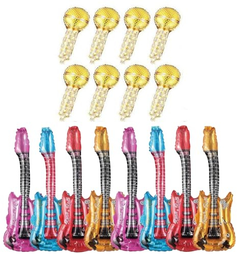 Alwodici 16 Pcs Inflatable Party Props Inflatable Guitar Blow Up Microphone Photo Booth Prop Party Decorations For 70s And 80s Disco Parties, Themed Parties, And Music Events