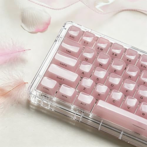 LQXQ Jelly keramiska tangenter stil, QWERTY klar rosa MDA-profil, transparent sidotryck, 60 65 75 100 procent för ANSI US Cherry MX mekaniska tangentbord (endast tangentkåpor) | Transparent sidotryck, 60, 65, 75, 100 % för ANSI US Cherry MX, ljusrosa (endast mössor)