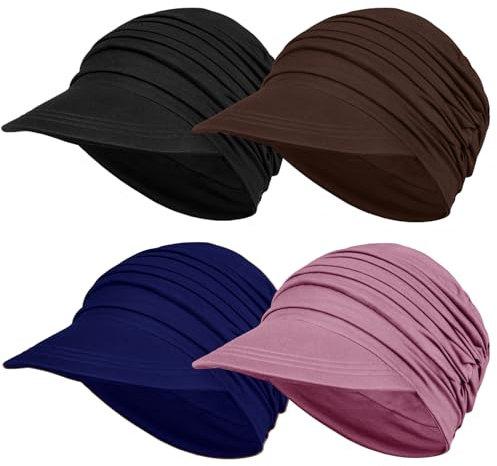 TSKNOMO 4 Pcs Bonnet Chimiothérapie Extensible pour Femme, Couvre-Chef Doux Élastique en Bambou Type Casquette de Baseball pour Perte de Cheveux
