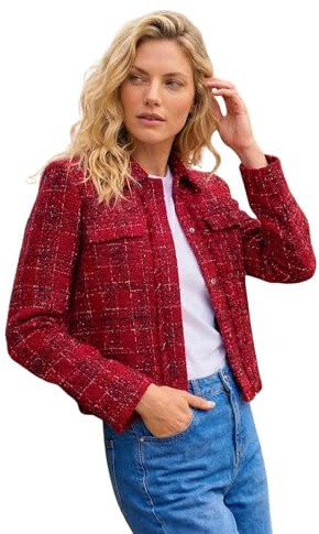Roman Originals Luxury Boucle Textured Jacket for Women UK - Ladies Everyday Autumn Winter Collared Neckline Comfy Soft Evening Vacation Work Party Night Out - Wine - Size 16