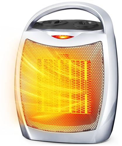 Electactic Portable Ceramic Space Heater w/Thermostat, 1500W Indoor Electric Space Heater Fan with Overheat and Tip-Over Protection, Heat Up 200 Square Feet for Office Room Dorm Use, Silver
