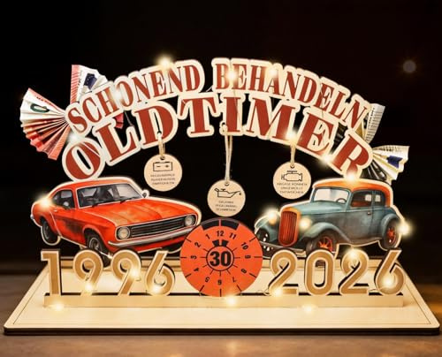 Giftota Geldgeschenk 30 Geburtstag Männer mit LED Lichterkette - Witzige Klassische Schonend Behandeln 1996 Oldtimer Geschenk zum 30 Geburtstag Mann