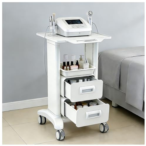 Laborwagen Medizinwagen mit 2 Schubladen, Rollbarer Laborwagen ABS Material, 102 kg Tragkraft Medizinischer Wagen, Servierwagen für Klinik, Salon, Krankenhaus, Labor (Weiß, Zwei Schubladen)