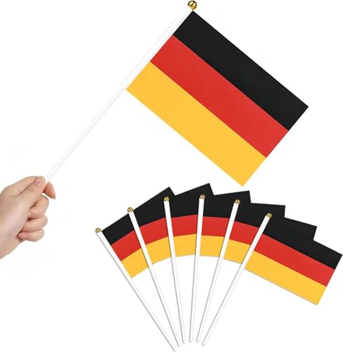 20 Piezas Bandera Alemania de Mano, Banderas Pequeñas Alemanas 21x14cm con Palo de 30cm para Mundial, Eurocopa, Eventos Deportivos, Desfiles, Fiestas Temáticas y Celebración Nacional