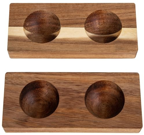 SHINEOFI Portauova Design Piatto e Compatto Facile da Pulire e Mantiene le Uova Ferme senza Rotolare in Legno Marrone 2 Pezzi per Frigorifero e Piano Cucina