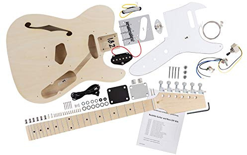 Rocktile Kit chitarra elettrica Hollowbody TL-style - kit fai-da-te con corpo semi-hollow, manico e tastiera in acero, 2 single-coil e hardware, finitura naturale