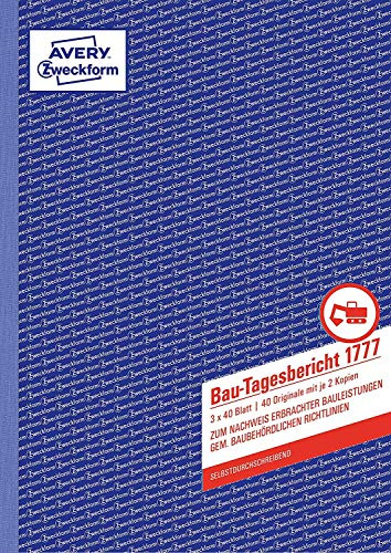 Avery Zweckform 1777 Bau-Tagesbericht, (A4, selbstdurchschreibend, 3x40 Blatt) weiß/gelb/rosa (10er Pack)