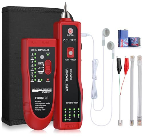 Proster Wire Tracker RJ11 RJ45 Finder Ethernet LAN Multifunction Toner Tracer Network Cable Collation Telephone Line Tester Continuity Checking (Red)