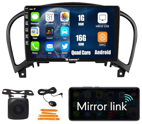 Kunfine Navigazione Android auto Stereo GPS Radio Telecamera di retromarcia Display 9 IPS Schermo tattile Headunit Tablet Pad Lettore multimediale Per Nissan Juke 2004-2016 Quad Core 1G+16G