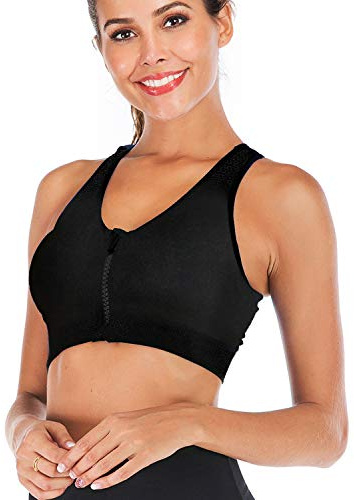 DODOING Zip Front Sports Bra Post Surgery Padded Yoga Activewear Bras | Seamless Racerback Wireless, with Removable Pads Mastectomy Bras for Workout Fitness Leisure Stretch Crop Tops Vest
