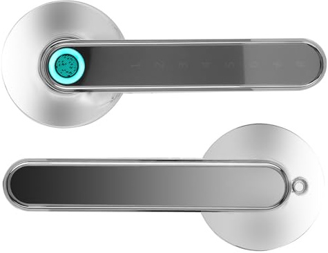 Hopcd Cerradura de manija de Puerta de Entrada sin Llave Bluetooth Inteligente, Cerradura de Palanca de aplicación de contraseña de Huella Digital biométrica con Alarma de bajo Voltaje para(Cromo)
