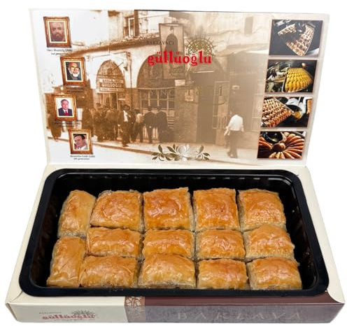Gulluoglu Premium Dry Baklava with Walnut, Freshly Produced and Long Lasting, Traditional Turkish Baklava 500 Gr (1.1lb) ((1.1lb) (2 Pack))