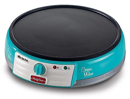 Ariete 202 Crepes Maker Party Time - Piastra per Crepes antiaderente - 2 spatole in legno - ricettario - 1000 W - Azzurro