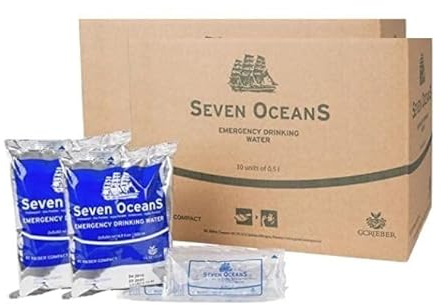 Seven Oceans® Notfall Trinkwasser | Zwei Kartons | Emergency Water, unzerstörbare Trinkwasserkonserven mit unbegrenzter Haltbarkeit und ohne Chemie u. Chlor (2 x 30 Einheiten)
