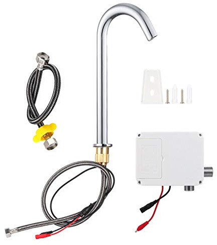 Automatischer Sensor berührungsloser Waschbeckenhahn, G1/2-Zoll-Gewinde Induktionswasserhahn Infrarot-Einzel-Kaltwasserhahn mit Kontrollbox für Küchen-Badezimmer-Hahn(Hoch)
