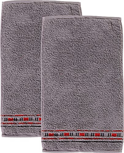 Erwin Müller Gästetuch 2er-Pack - Achern grau/rot Größe 30x50 cm - 500g/m² - schnell trocknend, extra saugstark, beidseitige Schlaufen