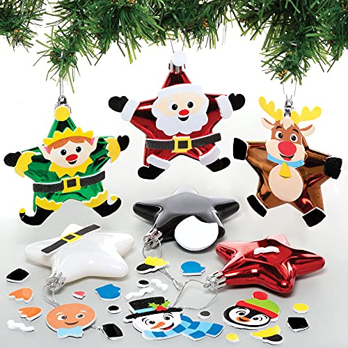 Baker Ross FE985 Weihnachtsstern Dekoration Bastelset - Packung mit 6, Bastelt Eure Eigenen Weihnachtsdekorationen, Kugel Dekorationen für Kinder zum Basteln und Aufhängen
