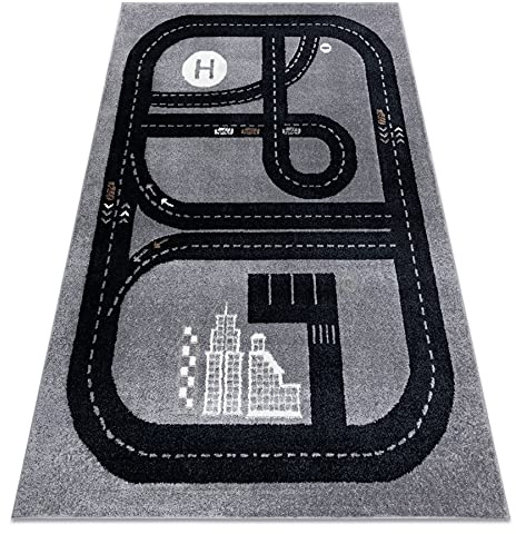 rugsx Teppich Fun Track Kinderteppich für Babyzimmer, Spielteppiche, Kinderzimmer, Moderne, Straße, Stadt grau 160x220 cm