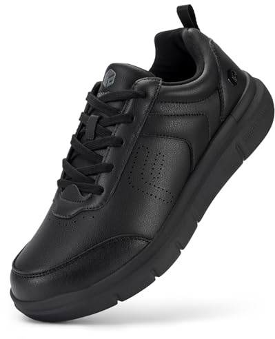 FitVille Extra Wide Men Walking Shoes Wide Dress Sneakers Comfortable Leather Shoes for Men Lightweight Plantar Fasciitis Bunions(Black, 11 EW)