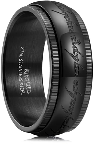 King Will 8mm Schwarz Spinner-Fidgetring zur Stressbewältigung, Edelstahl, Größe 13
