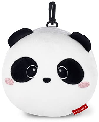 Legami - Almohada de viaje con antifaz nocturno, Panda, cierre de cremallera, ahorra espacio, gancho para transportarla cómodamente, bolsillo pequeño en la parte posterior, 16 x 16 cm