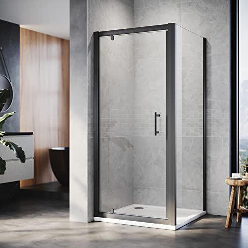 ELEGANT 700x700mm Black Pivot Shower Enclosure Reversible Screen Panel with 6mm Glass Door Shower Cubicle