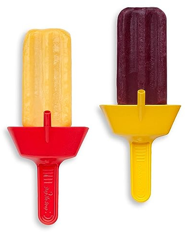 THE ORIGINAL Pop No Drop Popsicle Holder - BPA Free & Dishwasher Safe - Mess-Free Frozen Treats Holder with Straw - No Drip Drop Ice Pop Popsicle Holders for Kids & adults - Pack of 2 RED & YELLOW
