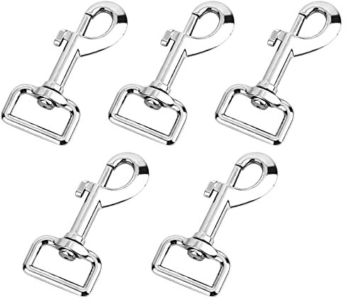 Karabinerhaken 5 Stück Haken mit Drehgelenk für Hundehalsband Karabiner 75 mm Länge, Robuster Stahl Wirbelkarabiner, Bolzenkarabiner für Eimer Hängematte Pferd Tack (Silber)
