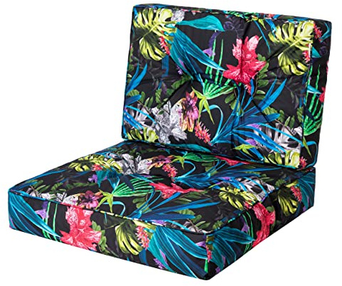 HOBBYGARDEN Outdoor Kissen KAJA 50x50 cm, Bunte Blätter – Bequemes Sitzpolster für Gartenmöbel, Balkon & Hollywoodschaukel | Palettenkissen & Stuhlkissen für Indoor & Außen