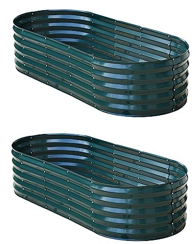 Garden Gear Galvanised Metal Raised Vegetable Flower Planter Trough Grow Bed Box Set up Six Shapes Outdoor Herb Garden in Hunter Green (Hunter Green x2)
