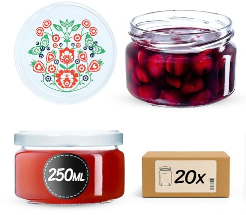 KADAX Set di 20 vasetti per marmellata in vetro 250ml Ø82 – tappo a vite ermetico, per marmellate, miele, confetture e bomboniere