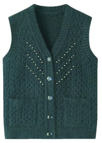 Chaleco de punto suéter para mujer de invierno con cuentas camiseta top para mujer
