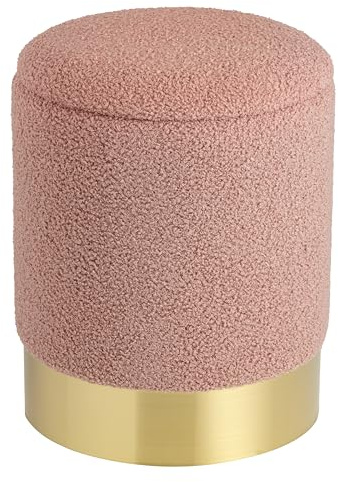 Baroni Home Pouf de Rangement en Sherpa, Tabouret Rembourré et Résistant pour Chambre et Salon, Pouf Repose-Pieds Relaxant avec Couvercle Ouvrant, 31x31x37 cm, Rose