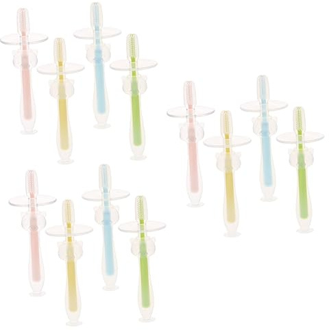 FRCOLOR 12stücke Silikon Zahnbürsten Für Junge Mädchen Ergonomisches Design Mit Saugnapf Sanfte Borsten Zur Zahnreinigung Und Massage Für Zahnpflege Von Kleinkindern Verschiedenen