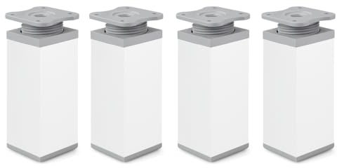 ATM - 4er-Set Möbelfüße, verstellbare Möbelfüße | Weiß, Asche | Höhe 100mm | Höhenverstellbar | für Kleiderschrank, Kommode, Sofa, Bett | Quadratische Möbelfüsse | Metall und Kunststoff | 40x40mm