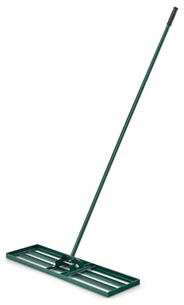 GOPLUS Rasen Nivellierrechen, Rasenrechen 170 cm ergonomischem Griff, Lawn Leveling Rake Metall, Gartenrechen zur Rasenpflege, Rasenwerkzeug für Rasen Sanden Garten Golfplatz (Grün, 106 x 25 cm)