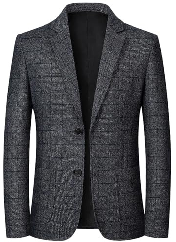 Blazer Homme Vintage à Carreaux 2024 Coupe Ajustée Élégante Vestes Rayées pour Homme Printemps Automne Veste en Polaire Loisirs Costume pour Mariage Affaires, Gris 14, 4XL