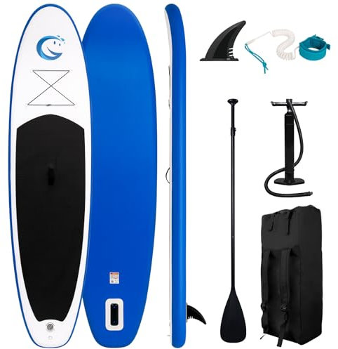 FunWater Aufblasbares Stand Up Paddle Board Multifunktionale Paddelboards mit Flossen, Knochleine, SUP Pump, Paddel, Sup-Rucksack, Für Erwachsene und Aller Könnensstufen (11'-BLAU-Weiss Klassiker)