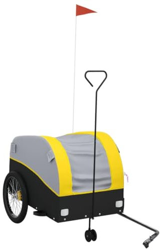 vidaXL Fahrradanhänger, Transportanhänger mit Deichsel Sicherheitsflagge, Lastenanhänger für Fahrrad, Anhänger Handwagen, Schwarz Gelb 45kg Eisen