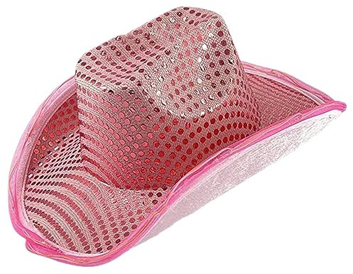 Halloween Kostüm Mädchen Bedruckter Trachtenhüte Rosa Western-Cowboyhut für Damen mit gefiedertem Silberrand beleuchteter Krempe, stilvolles auffälliges Schön Bedruckter Trachtenhüte (Pink, One Size)