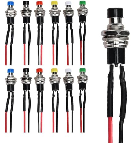 Podazz 12 unidades 7 mm 3 V-6 V-12 V-24 V-230 V/1 A Mini pulsador precableado ON/OFF de 2 pines SPST de 2 pines para modelismo de ferrocarril