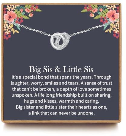 JOSYANDLOVE Big Sister Gifts, Sister Necklace, Sterling Silver 2 Interlocking Circles Necklaces for Women, Sister Birthday Gifts, Christmas Gifts