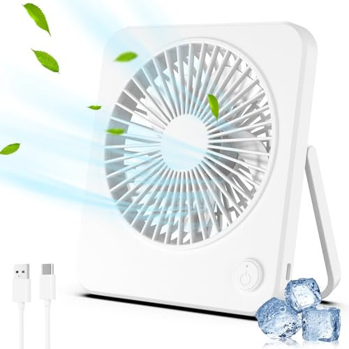 Hianjoo Mini Desk Fan, Personal USB Powered 【No Battery】 Portable Desktop Table Mini Cooling Fans 3 Speeds Angle Adjustable Quiet Strong Wind Small Travel Fan for Home Bedroom Office Car (White)