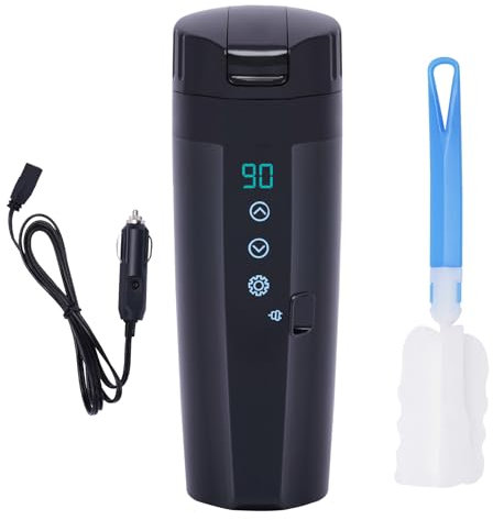 RUETERY 12V/24V Wasserkocher Auto, Tragbarer Elektrischer Wasserkocher, 350ml KFZ Heizbecher, 80W Wasserkocher für Auto, Touchscreen, Temperaturanzeige, Temperaturregelung, für Milch, Tee, Kaffee
