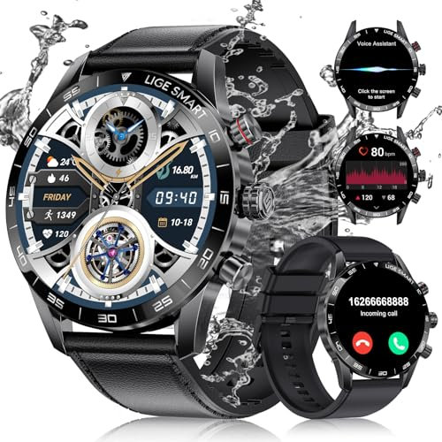 LIGE Reloj Inteligente Hombre con 400 mAh/15 días de duración de la batería,1.43 AMOLED Smartwatch para Android iOS,24H Frecuencia Cardíaca,Llamadas Bluetooth,Impermeable Smart Watch