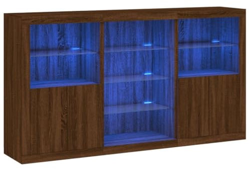 HETFTJN Tv Schrank Barschrank Vitrinenschrank Werkzeugschrank - Sideboard mit LED-Leuchten Braun Eichen-Optik 181,5x37x100 cm für Büro Flur Küche Wohnzimmer
