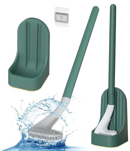 Qaestuan cepillo de inodoro de Golf, Mango Largo Escobillas de Baño, Montado en la Pared escobilla baño Silicona, limpieza profunda de 360°, para la Limpieza Baño o EL Aseo (Verde)